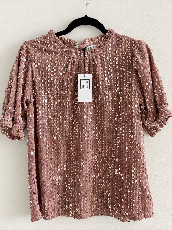 THML Tops - THML Rose Dust Sequin Short Sleeve Blouse